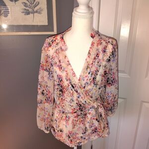 Elle Floral Wrap Blouse - Cream and Multicolor